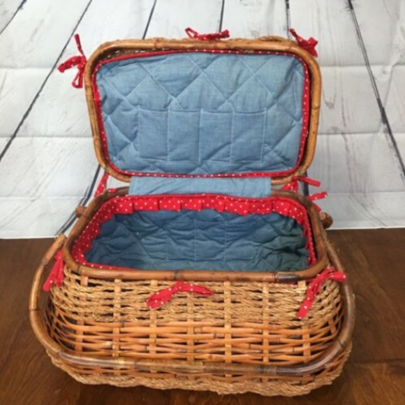 Vintage Other - VTG SEARS Wicker Picnic Basket Patriotic Red Blue